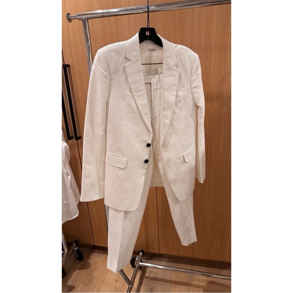 DRIES VAN NOTEN SINGLE-BREASTED COTTON LINEN BLEND SUIT ECRU / IVORY 46 - Picture 2 of 8